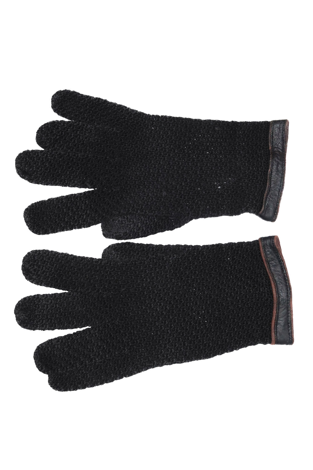 1980’s italian cotton knit leather trim gloves black.
