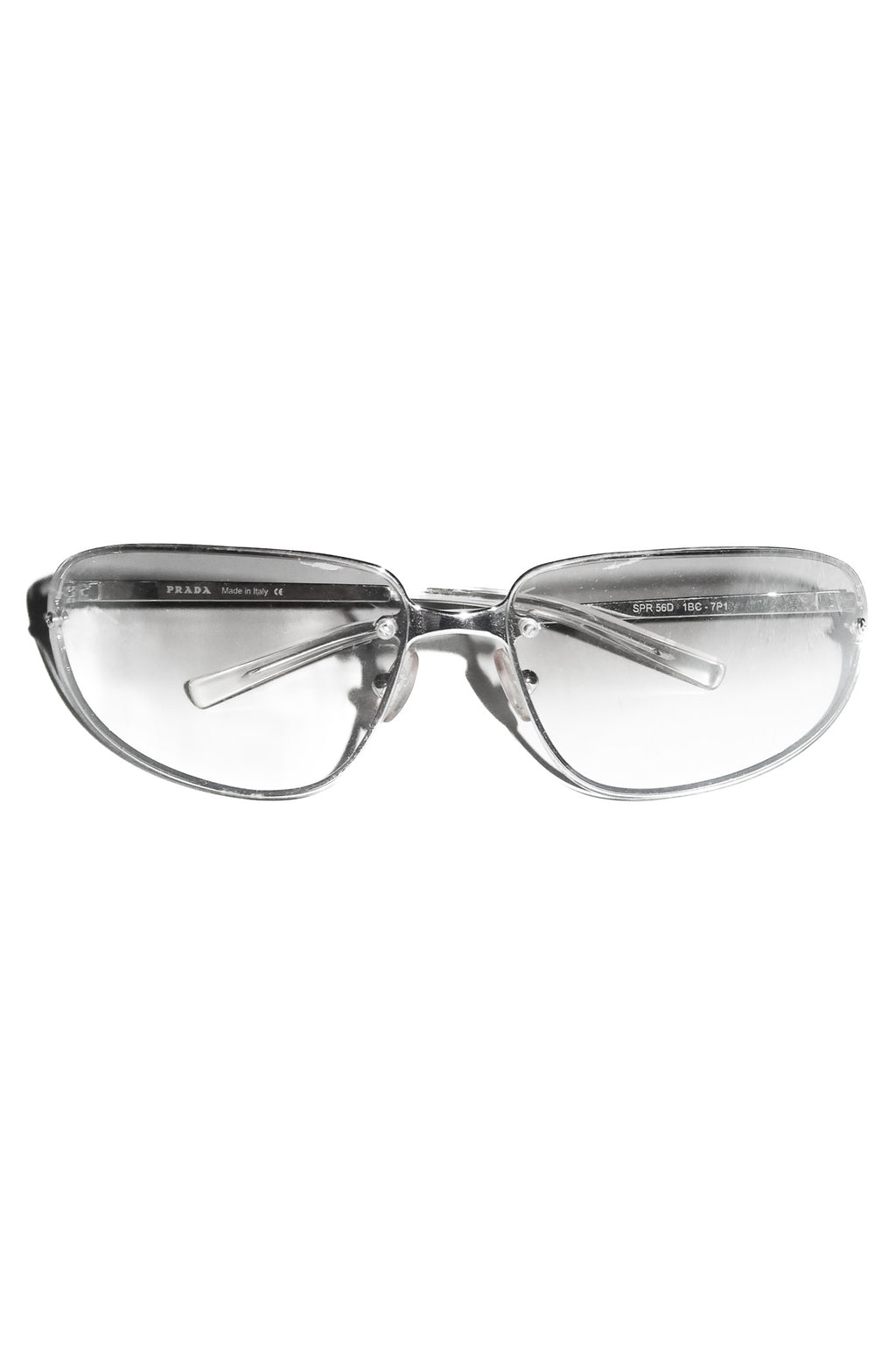2000’s prada spr 56d rimless sunglasses silver.