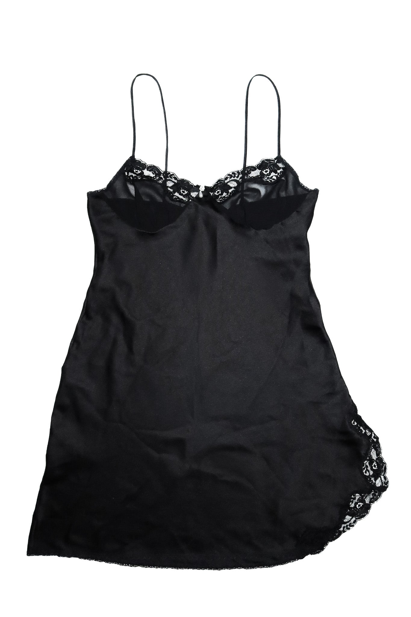 1990’s ashley taylor lace trim slip mini dress black.