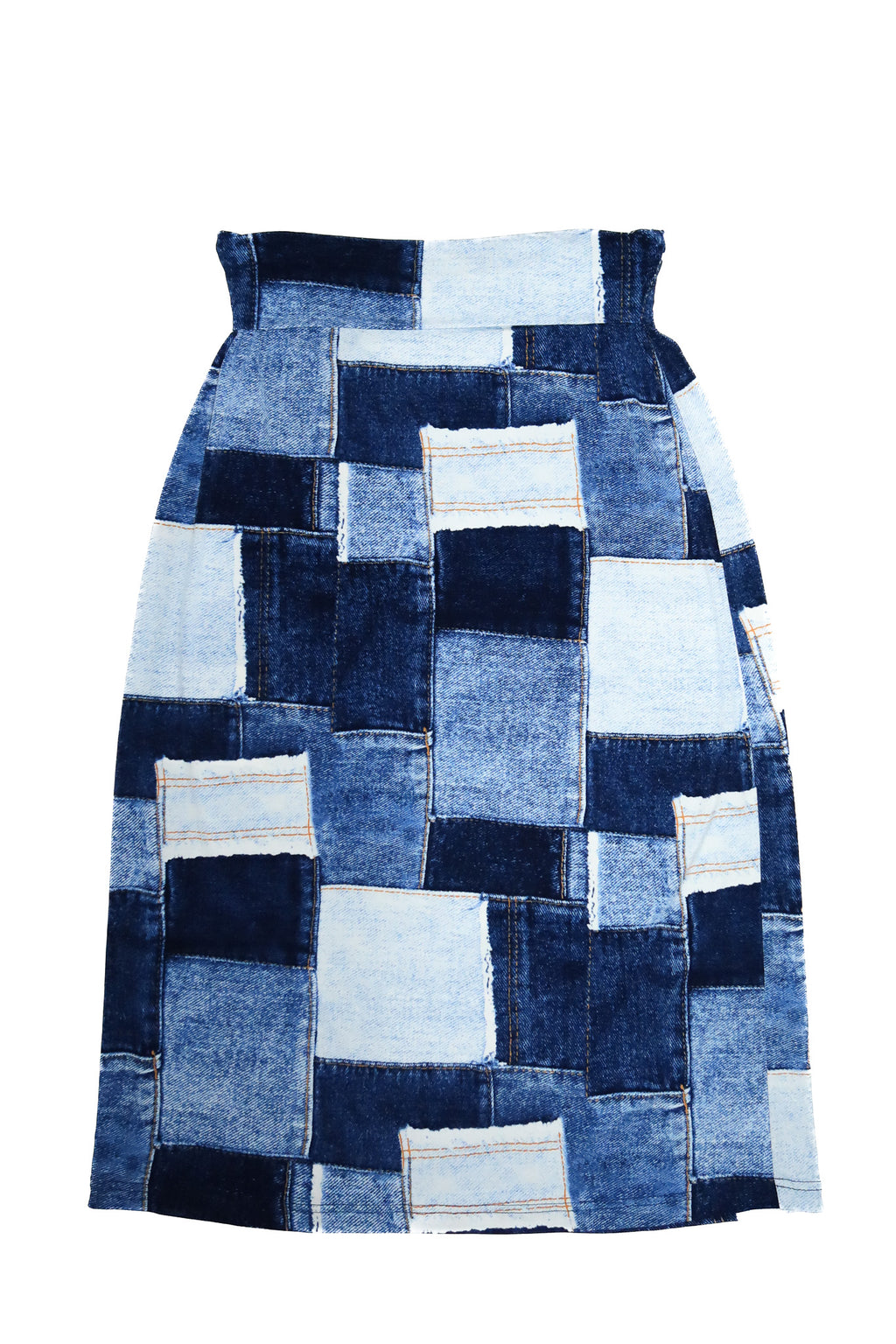2000’s verucci patchwork denim print maxi skirt blue.