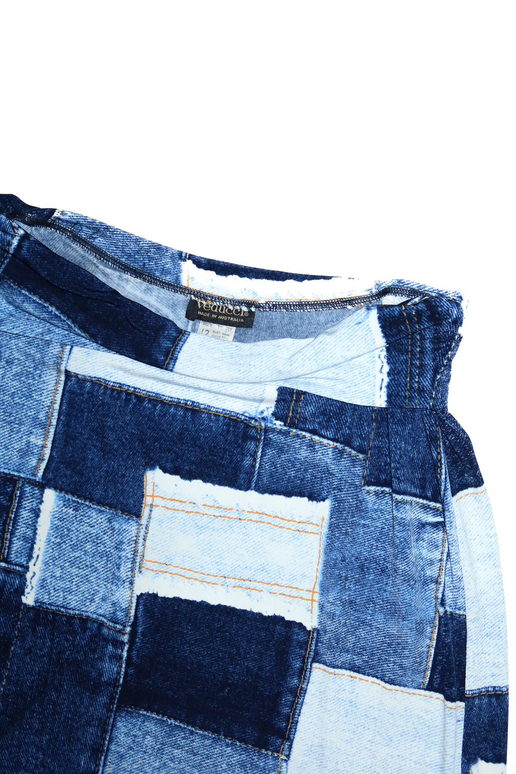 2000’s verucci patchwork denim print maxi skirt blue.