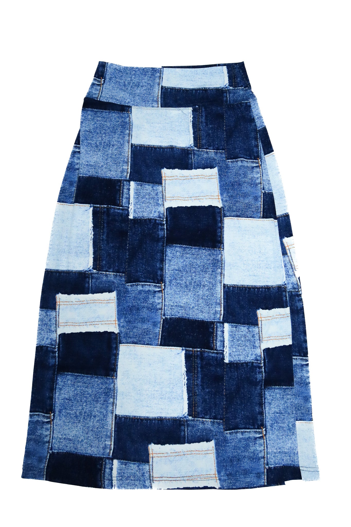 2000’s verucci patchwork denim print maxi skirt blue.