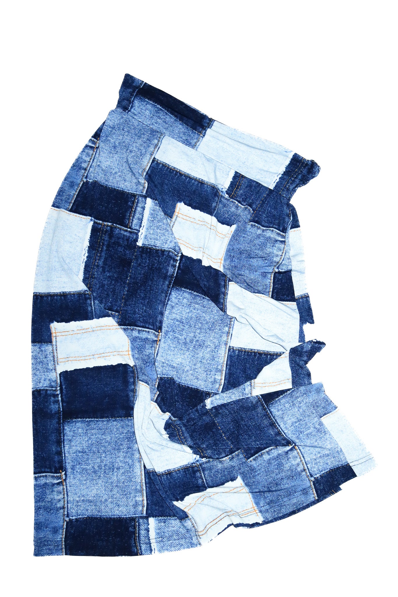 2000’s verucci patchwork denim print maxi skirt blue.