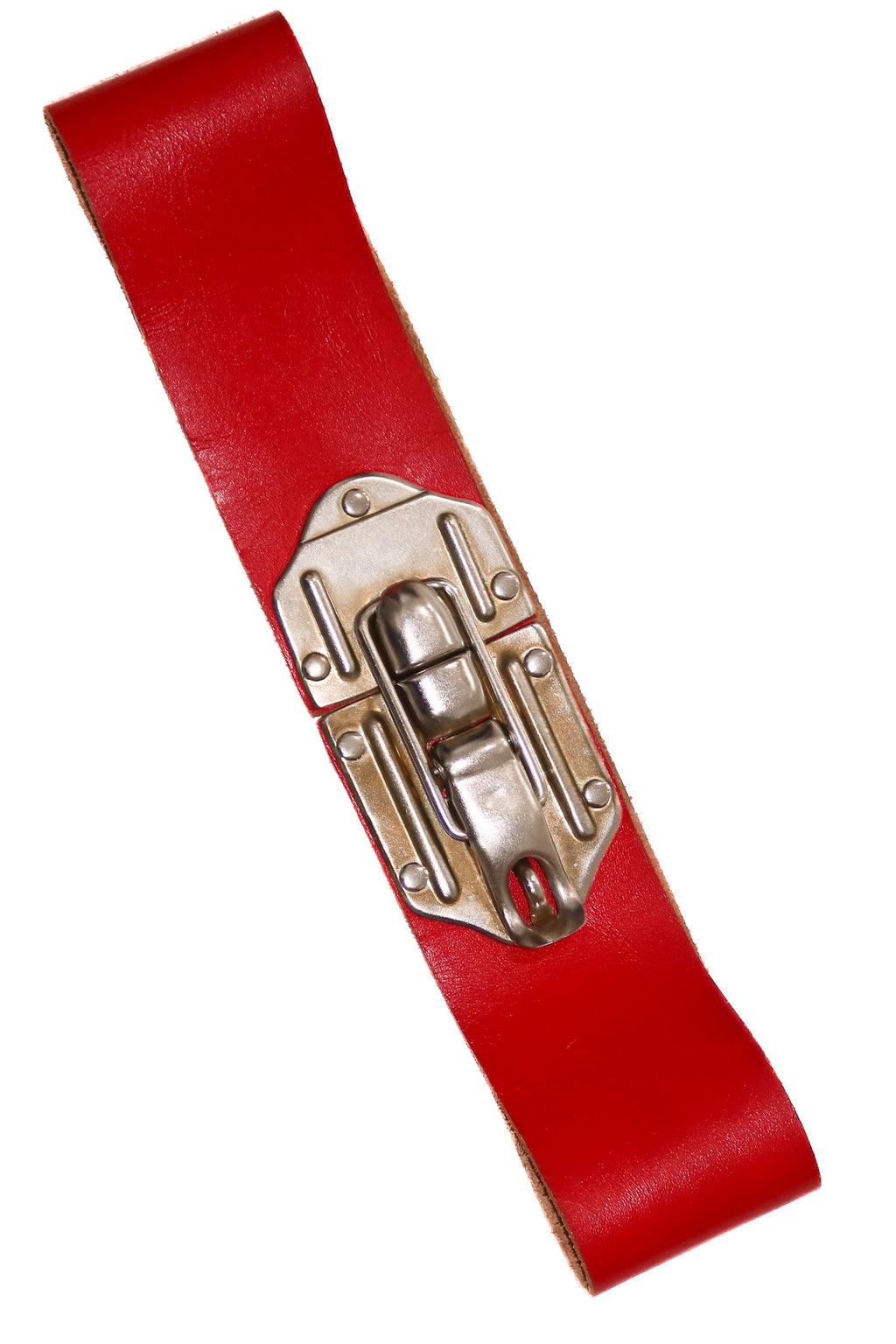 vintage pop-lock buckle leather belt red.