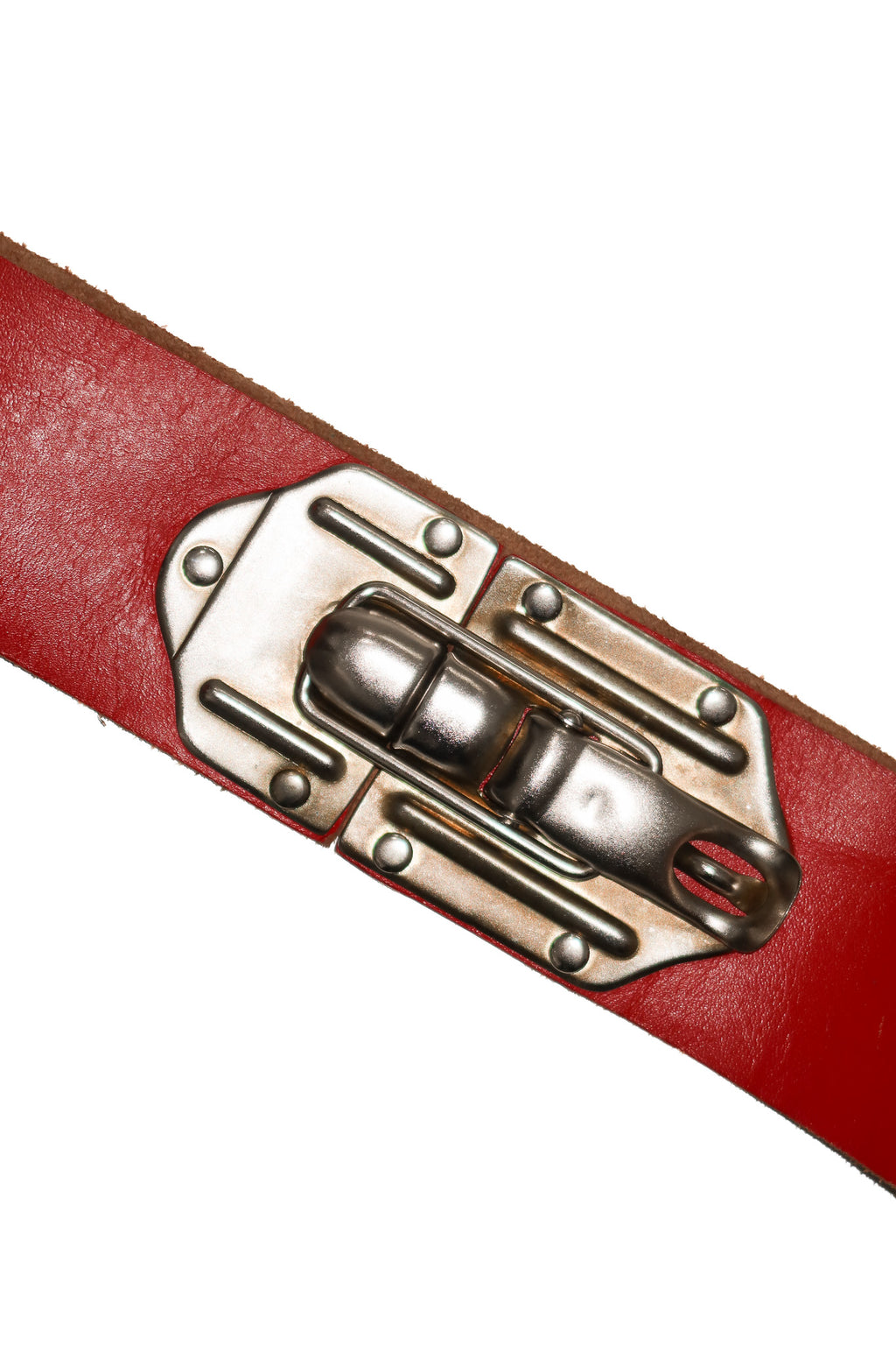 vintage pop-lock buckle leather belt red.