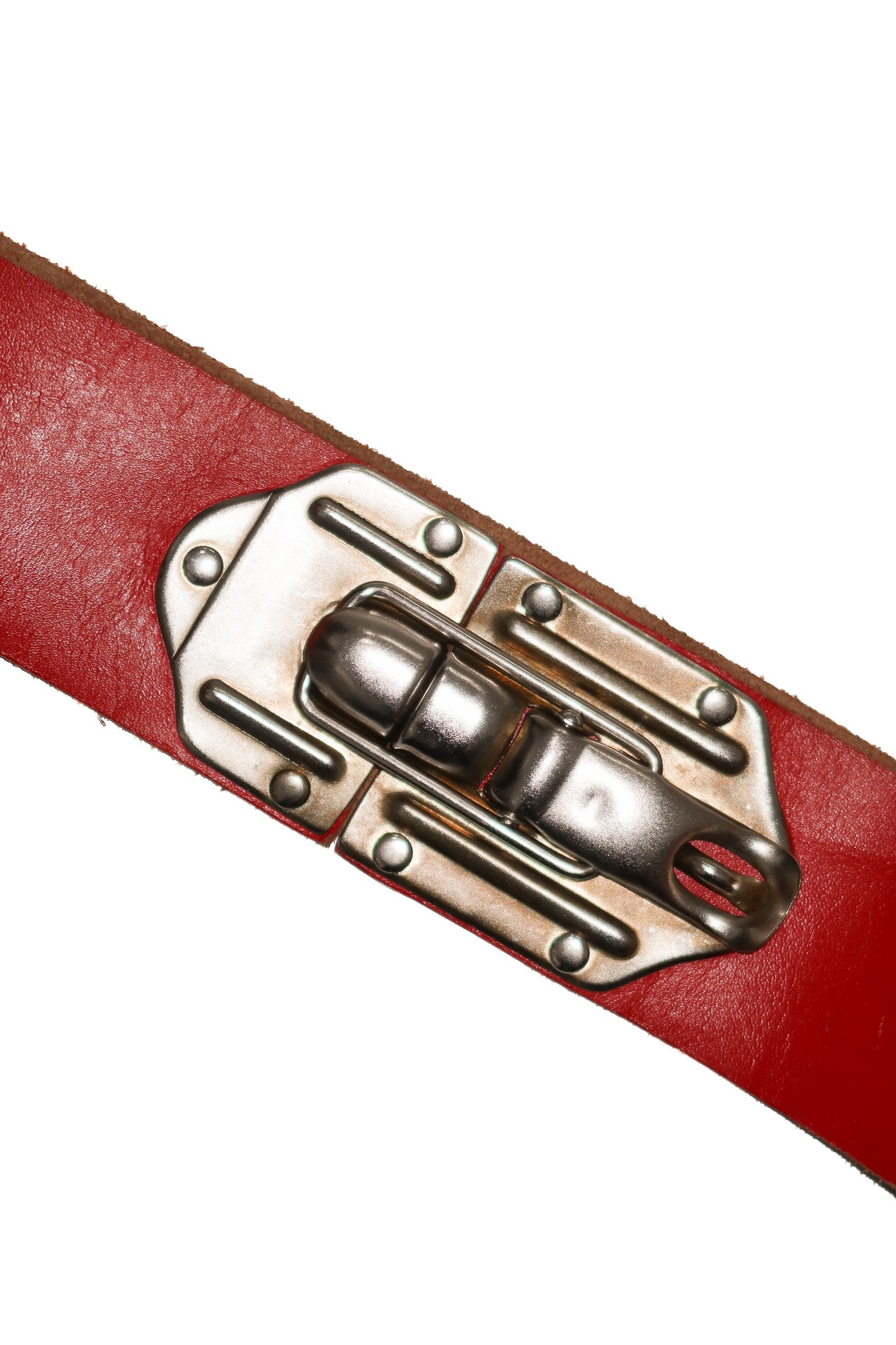 vintage pop-lock buckle leather belt red.