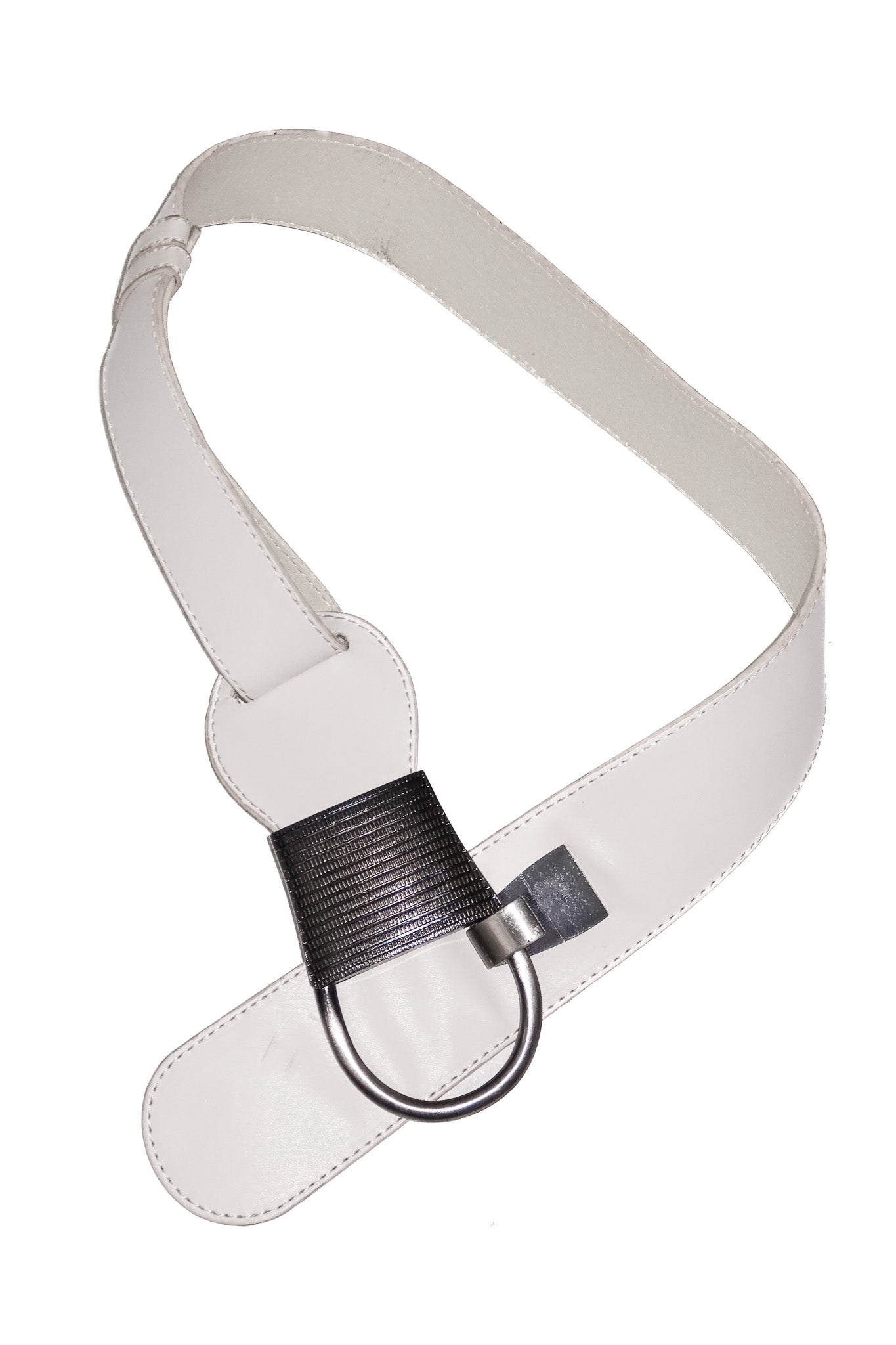 vintage wide leather d-ring buckle belt white.