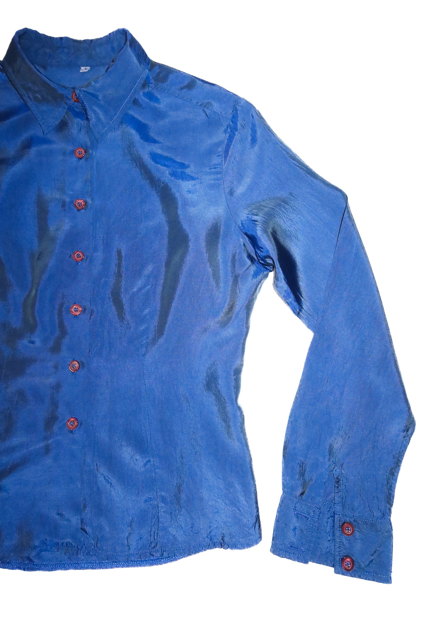 unsigned long sleeve acetate blouse blue.