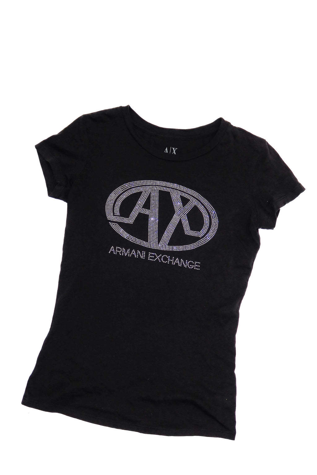 armani exchange diamanté logo baby tee black.