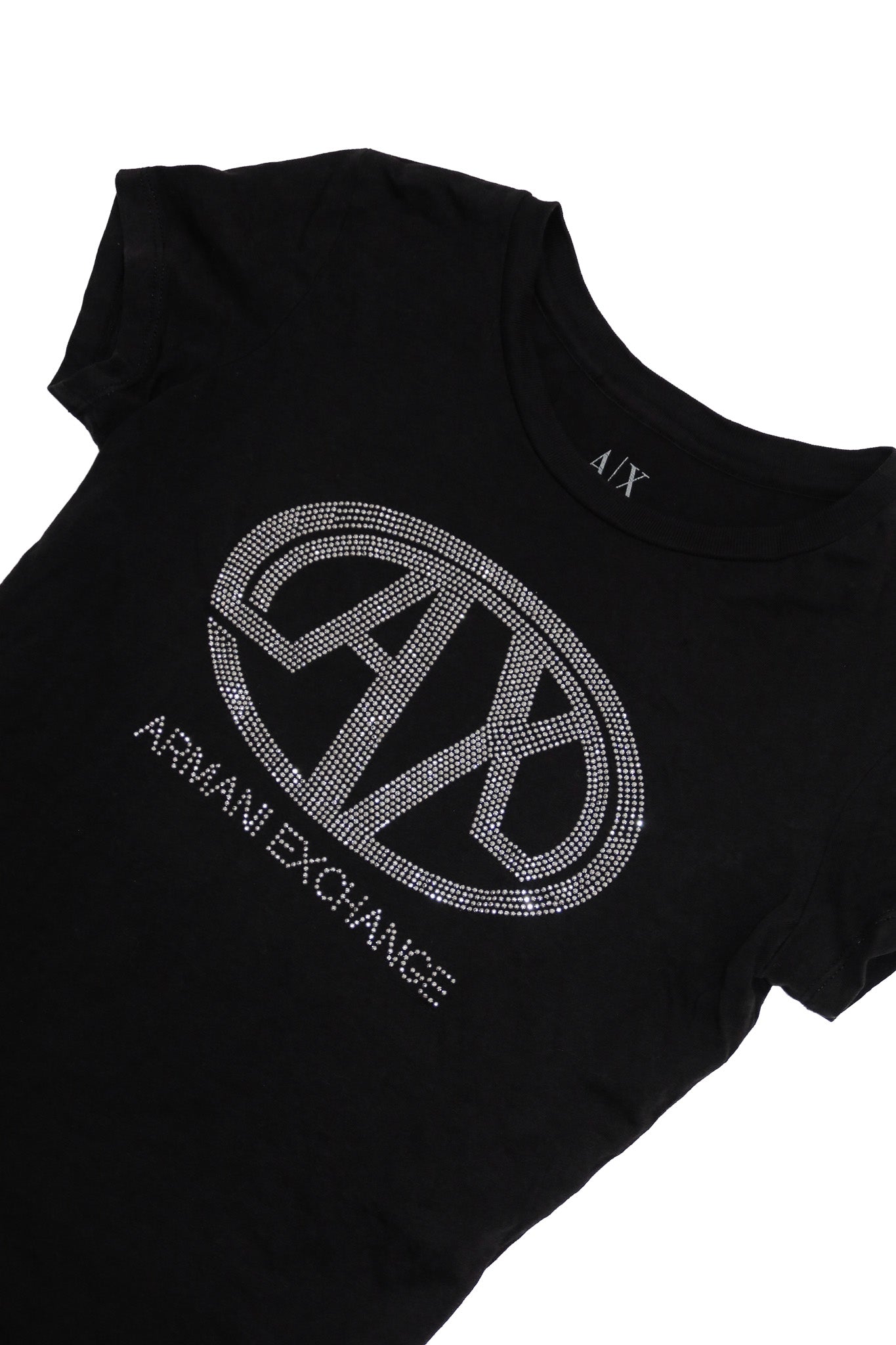 armani exchange diamanté logo baby tee black.