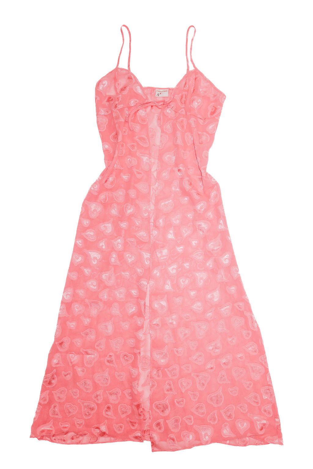feel free sheer heart print maxi robe pink.