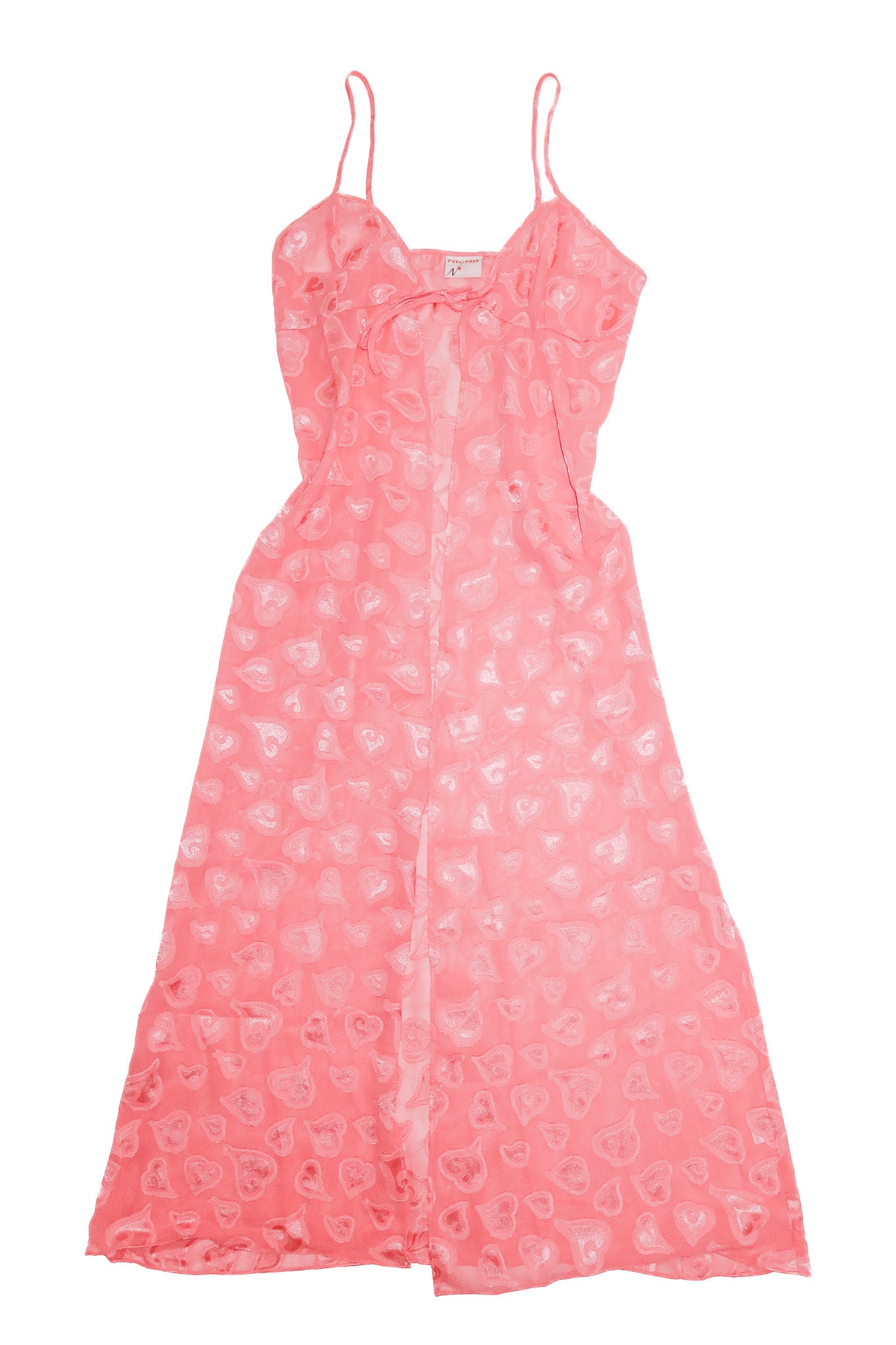feel free sheer heart print maxi robe pink.