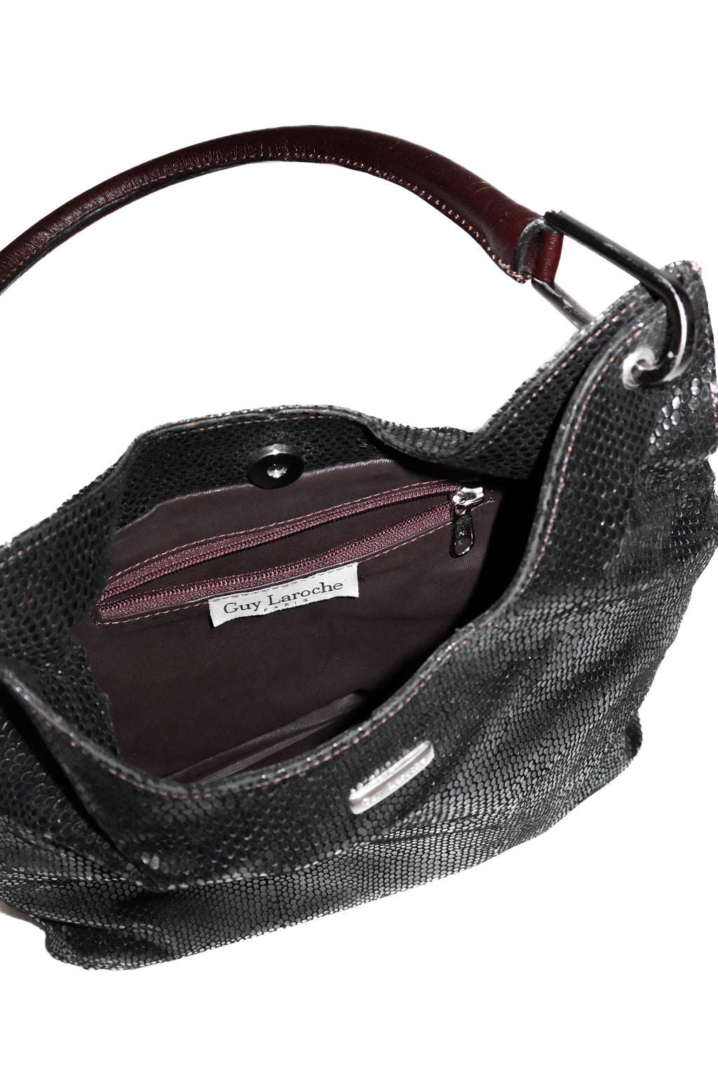2000’s guy laroche paris textured suede shoulder bag black.
