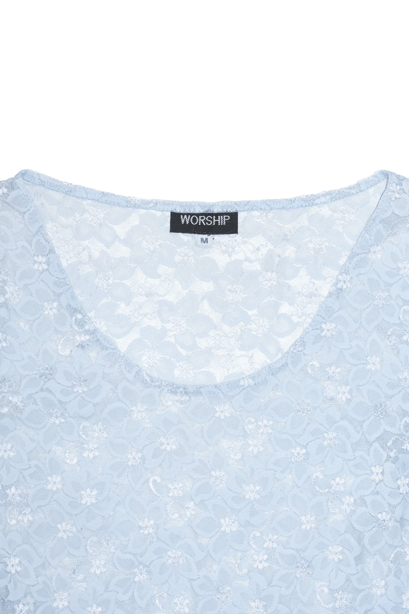2000’s worship sheer lace flared sleeve top blue.