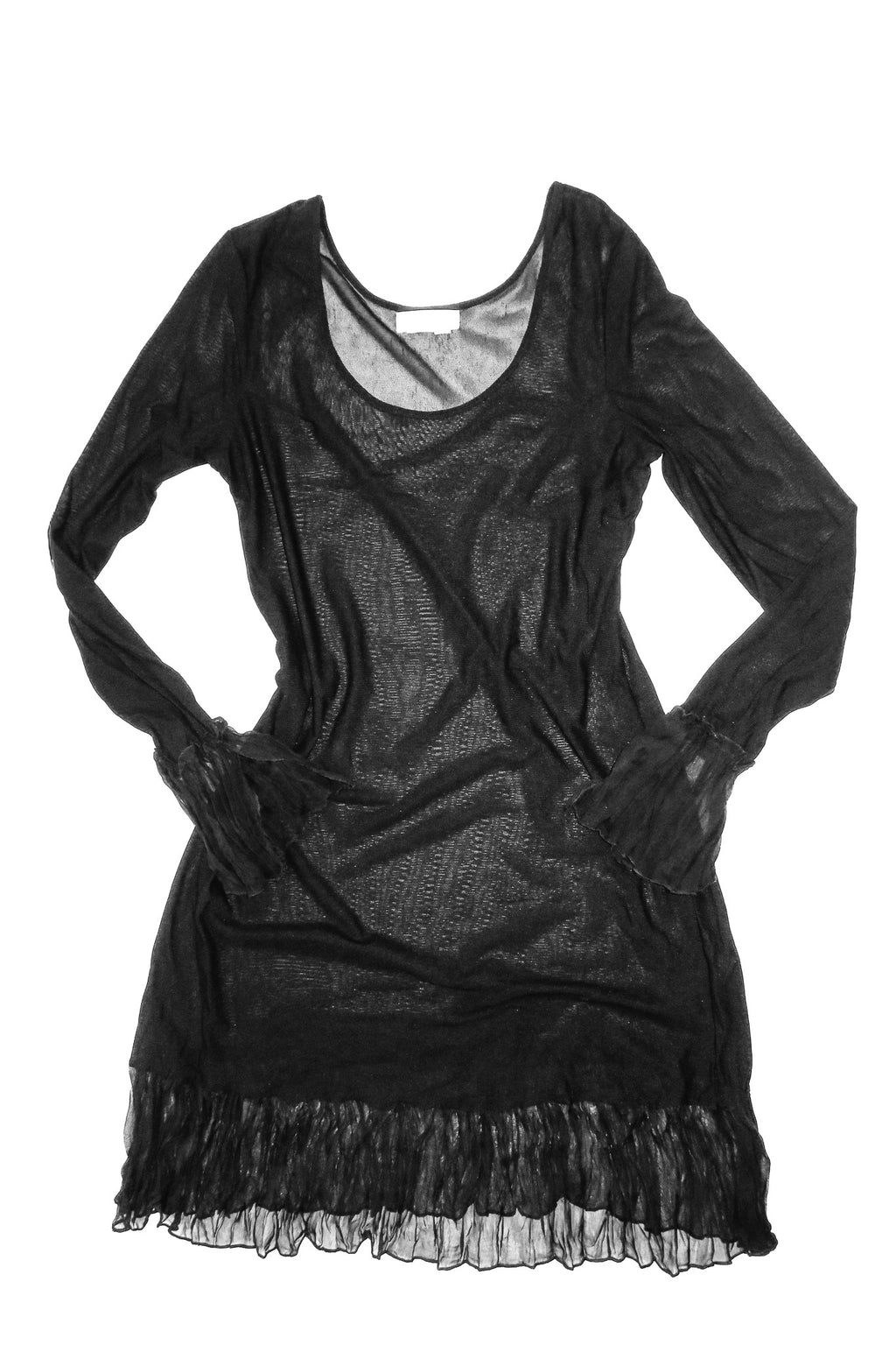 90's on stage sheer long sleeve mini dress black.