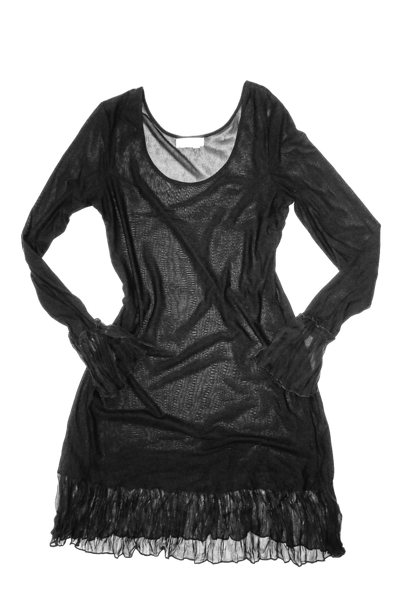 90's on stage sheer long sleeve mini dress black.