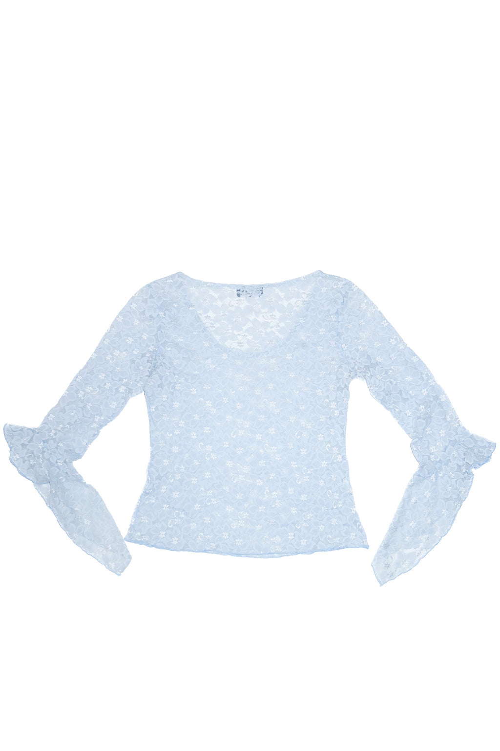 2000’s worship sheer lace flared sleeve top blue.