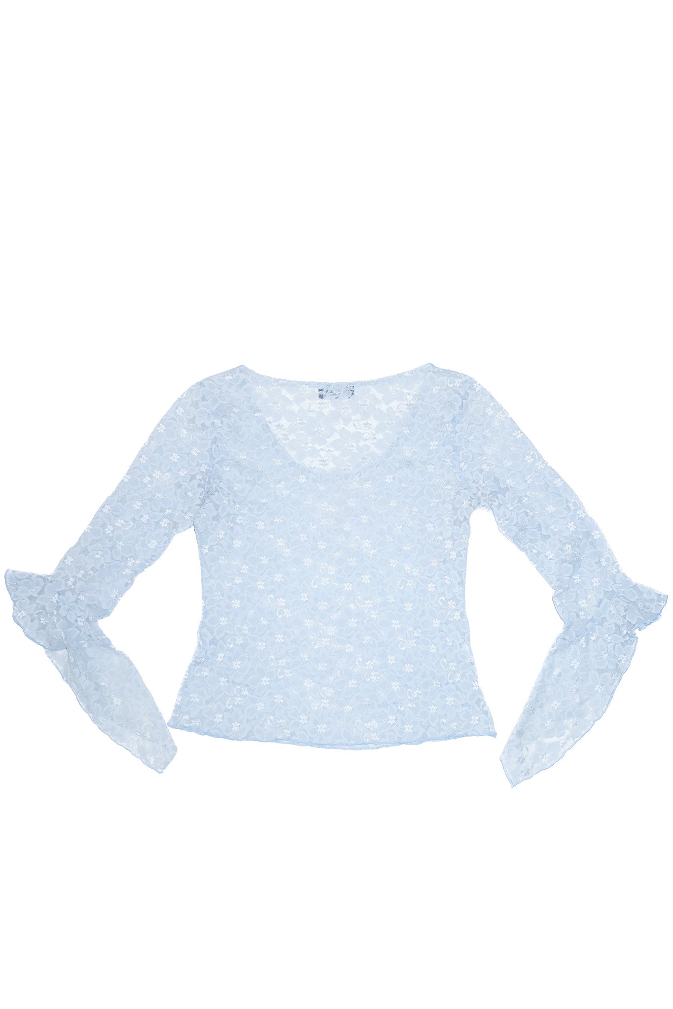 2000’s worship sheer lace flared sleeve top blue.