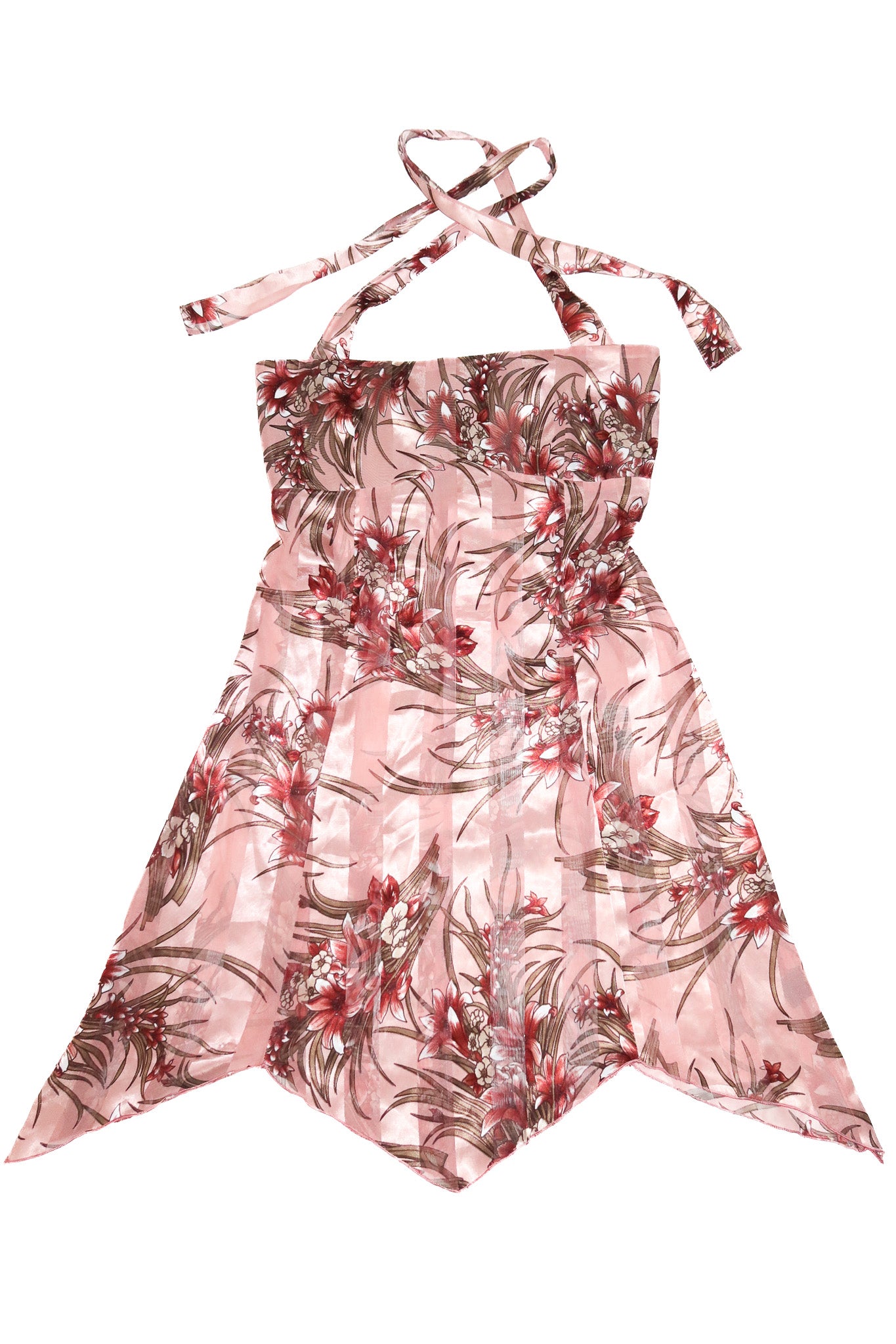 2000’s filly sheer floral handkerchief halter top pink.