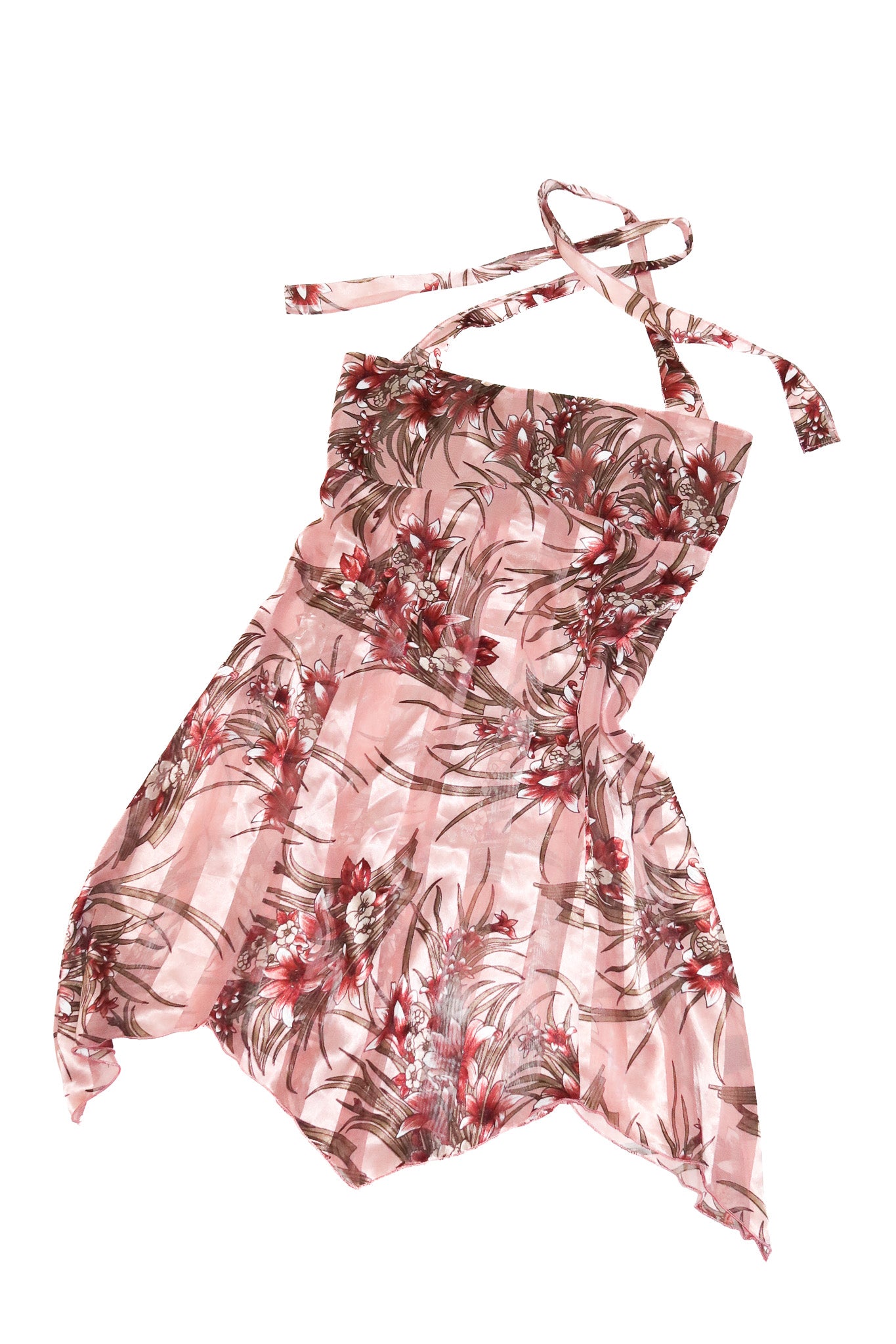 2000’s filly sheer floral handkerchief halter top pink.