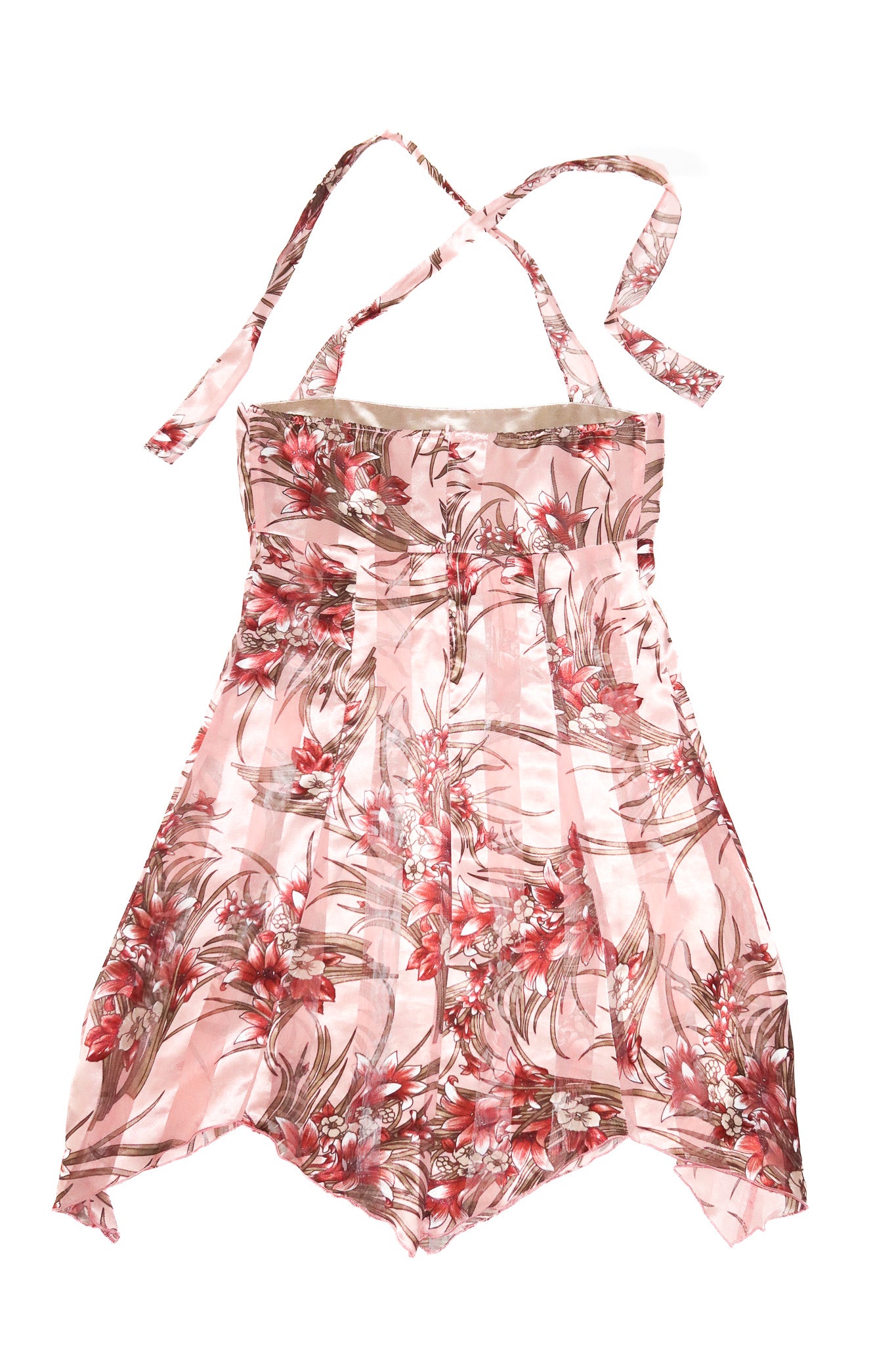 2000’s filly sheer floral handkerchief halter top pink.