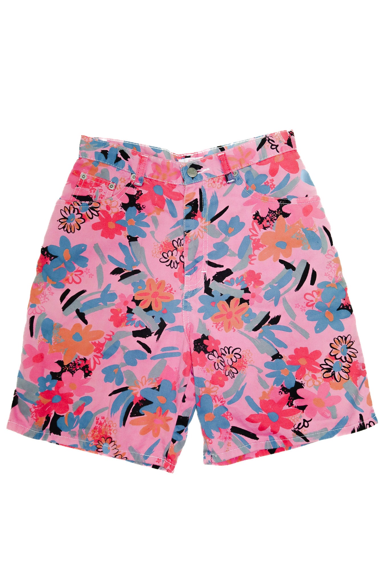 80's sasson print denim shorts pink floral.