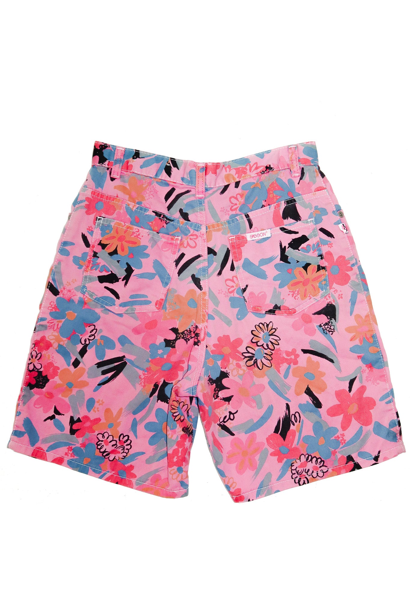 80's sasson print denim shorts pink floral.