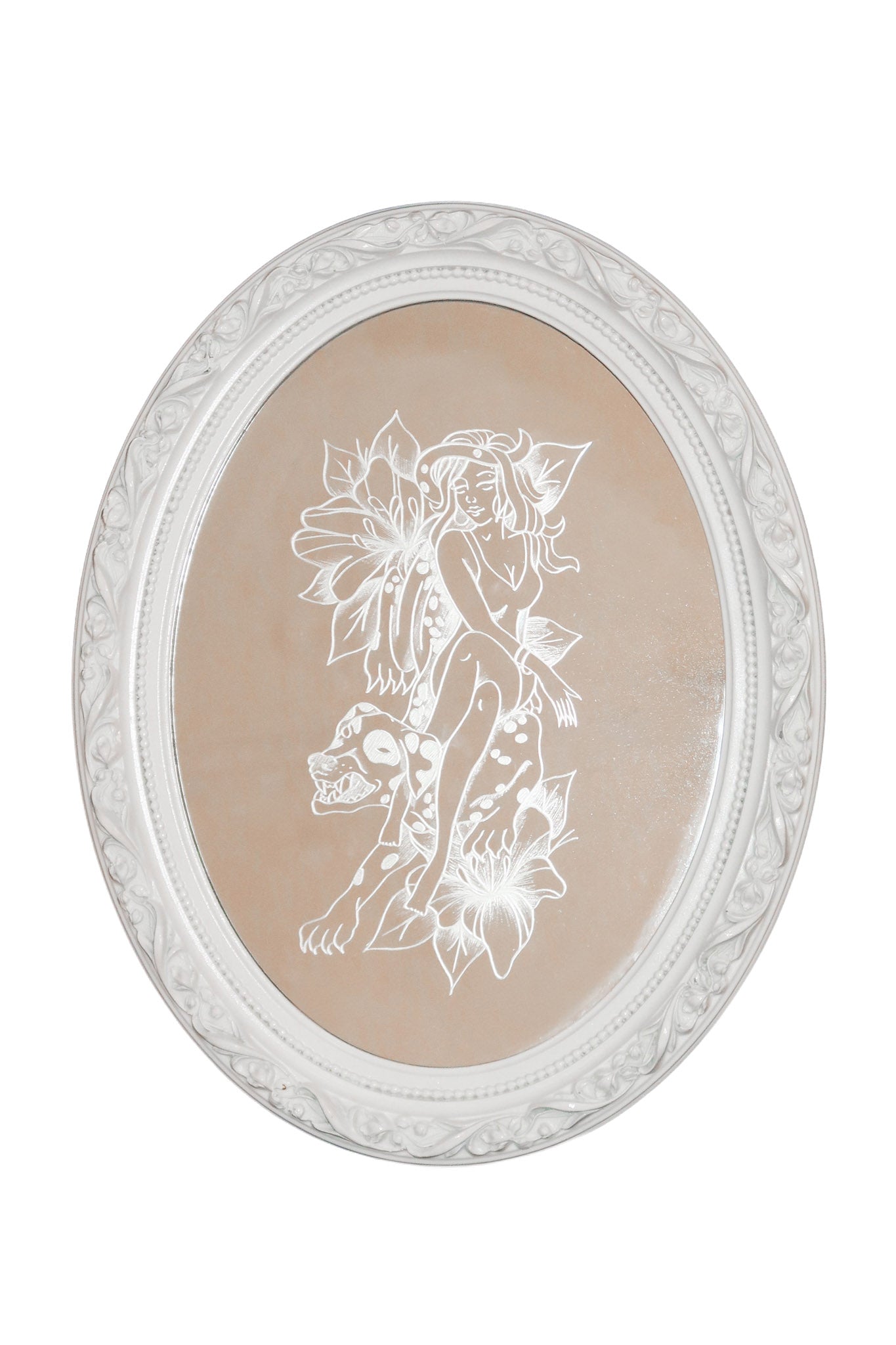 amity tattoo hand engraved mirror white.