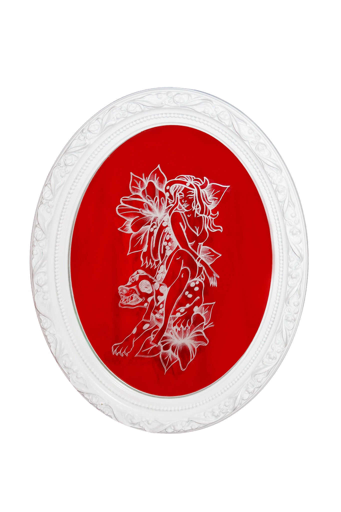 amity tattoo hand engraved mirror white.