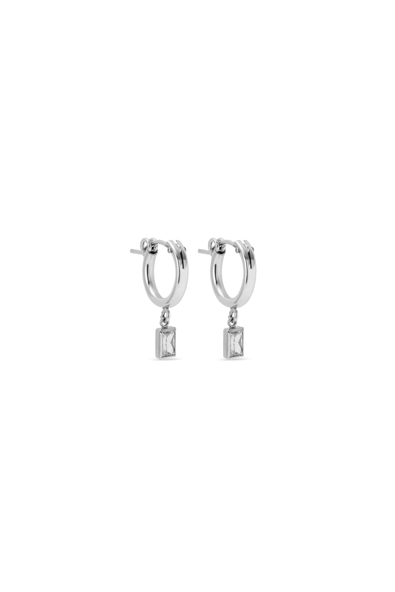 rectangle drop hoop earrings silver.