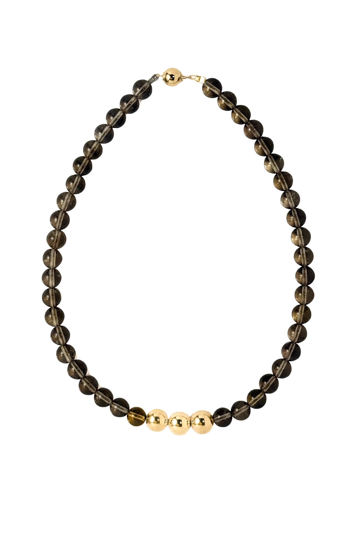 smokey quartz beaded necklace gold.