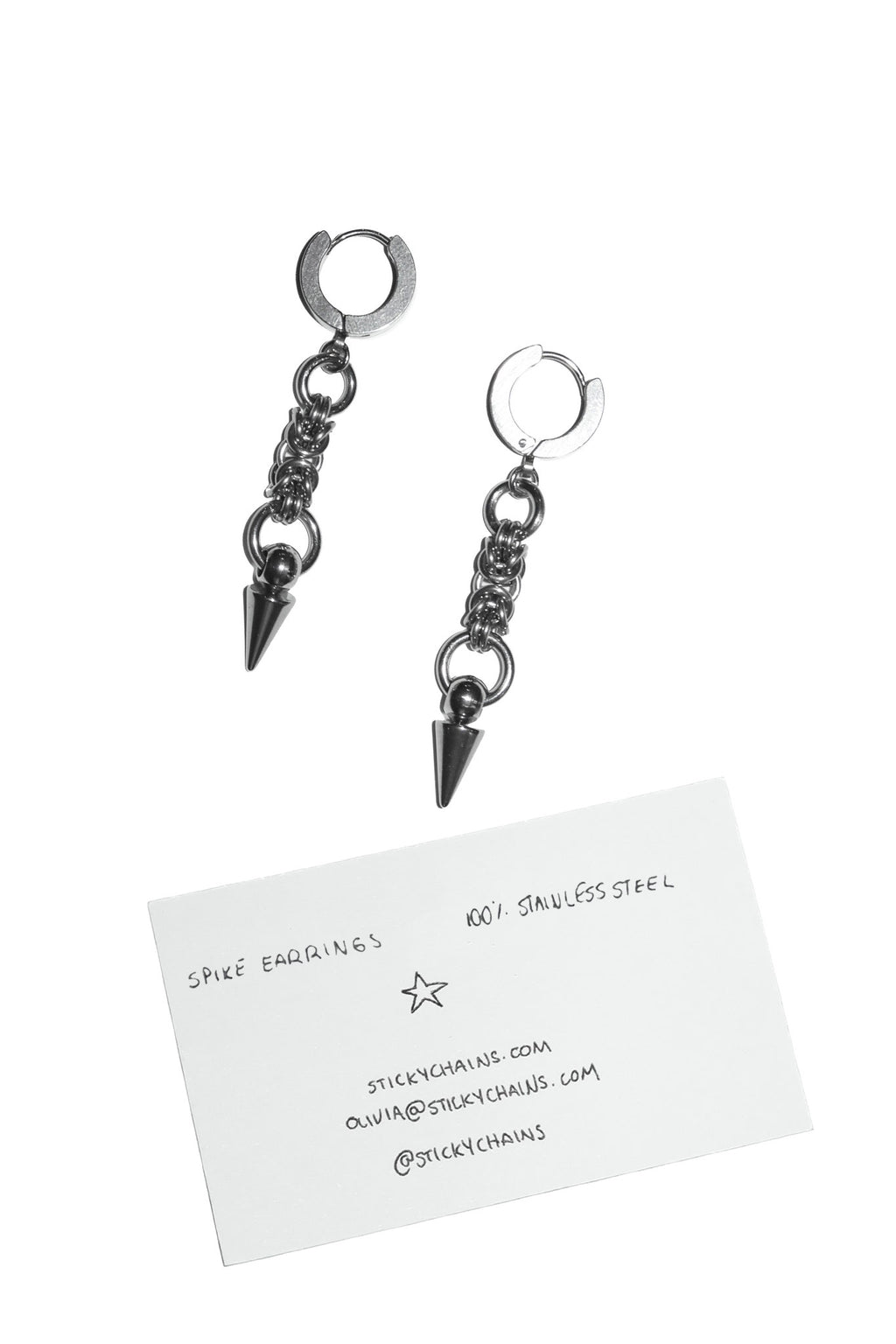 stickychains spike earrings silver.